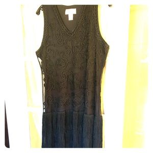 Black lace and fringe midi dress.